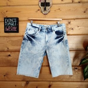 Born Fly 💙Anytown Men's Denim Acid Wash Jean Shorts Frayed Hem Streetwear Sz 32